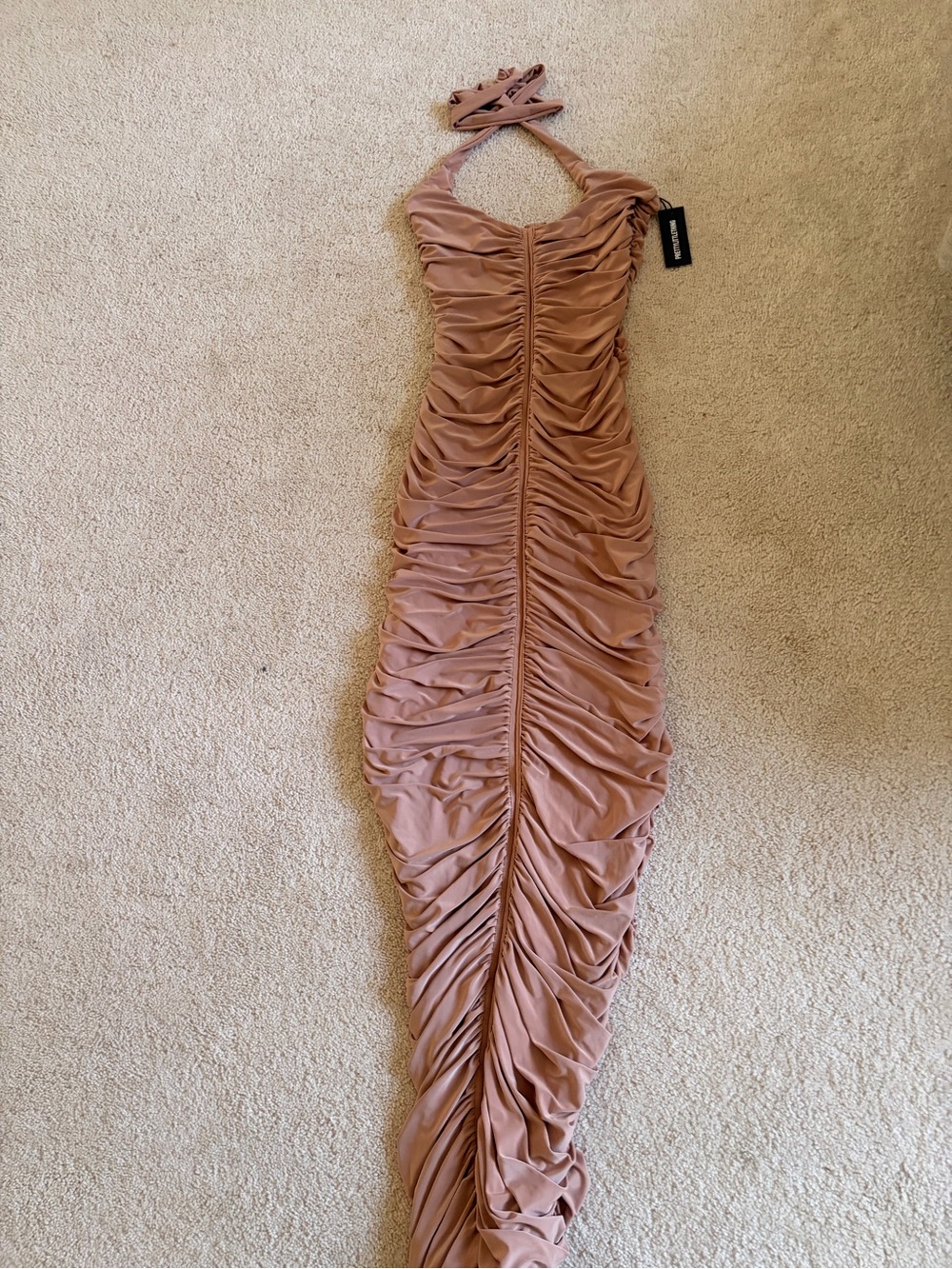 PrettyLittleThing Ruched Halter Maxi Dress in Mauve
